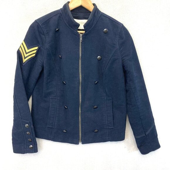 Treasure & Bond Zip Up Military Jacket Womens Medium M Navy Blue Double Breasted - Picture 1 of 16